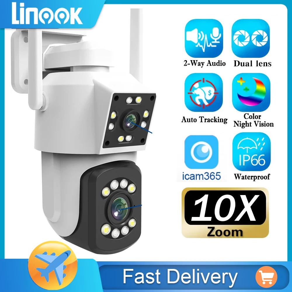 linook camera de monitoramento wifi externo sem fio lente dupla cctv colorida infravermelho visao noturna impermeavel hd zoom 10x 8mp 4k 01