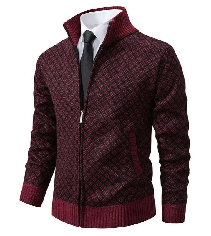 WinterSeason Thin Material Comfortable Fit Men's Casual Knitted Fleece Lined Thickened Hooded Zipper Sweater Cardigan Outerwear