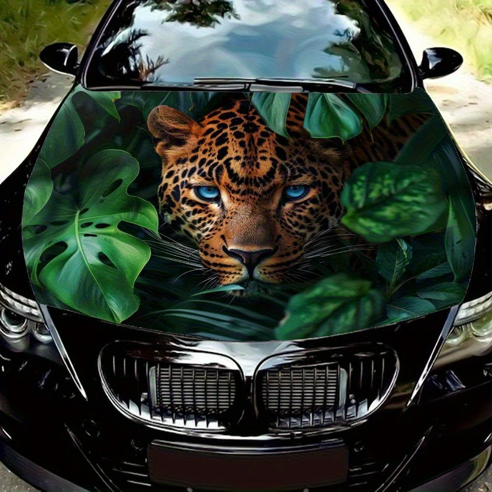 Blue Eyed Leopard Car Hood - Premium Vinyl Sticker For Automotive Exterior Customization - Durable Weather-Resistant Design For