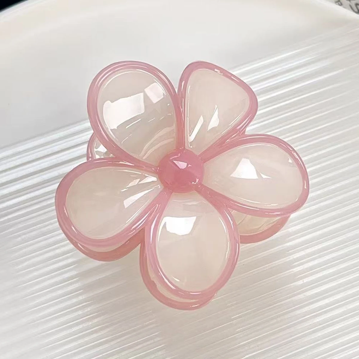 Sommerliche Frangipani-Haarspange in Jelly-Farben, Perlmuttfarbene Süße Mittlere Gesplißte Blumen-Haarnadel für den Hinterkopf, Haifischklammer – Detail 5