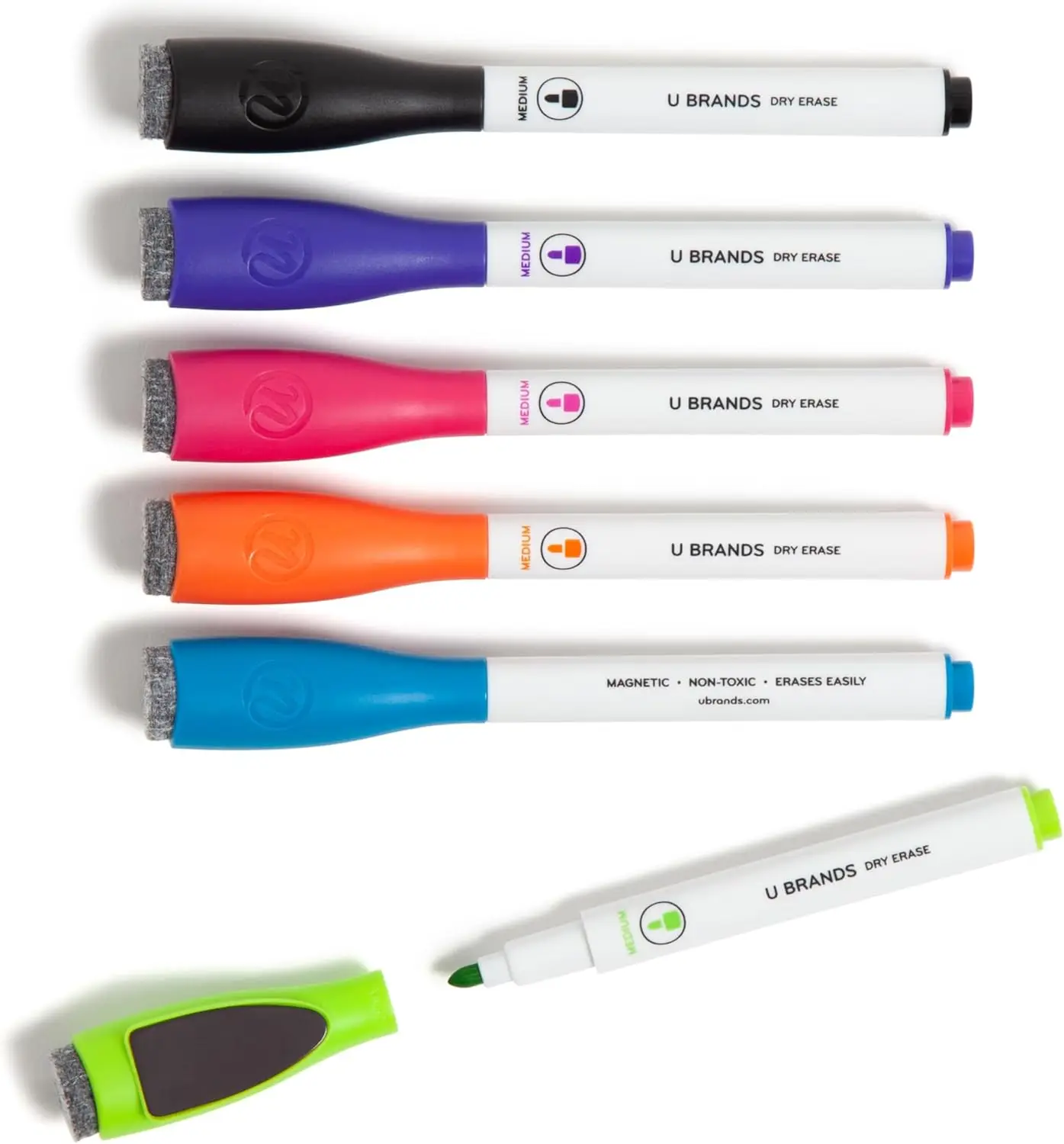 

Fine Tip Dry Erase Markers with Eraser, Low Odor Whiteboard Markers for Kids, Assorted Bright Colors, Set of 6
