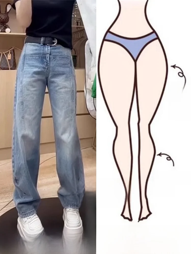 Pantalones vaqueros ajustados de pierna recta para mujer, pantalones informales cómodos con cierre de botón de cintura alta, elásticos, sin hierro, coreanos