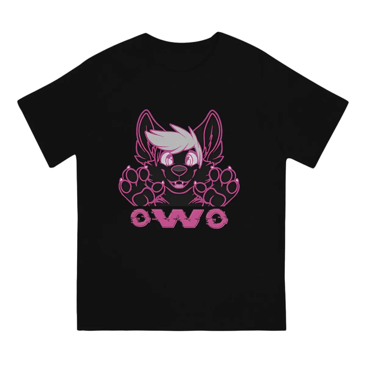 Fursuit Owo Cute Puppy Kawaii Pink T Shirt for Men Cotton Funny T-Shirts Crewneck Furry Tee Shirt Short Sleeve Clothes Gift