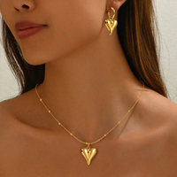 DGIDDK Women's Necklace Earrings Set Stainless Steel Fashion Light Luxury Heart Pendant Jewelry Set Commuter Party Matching