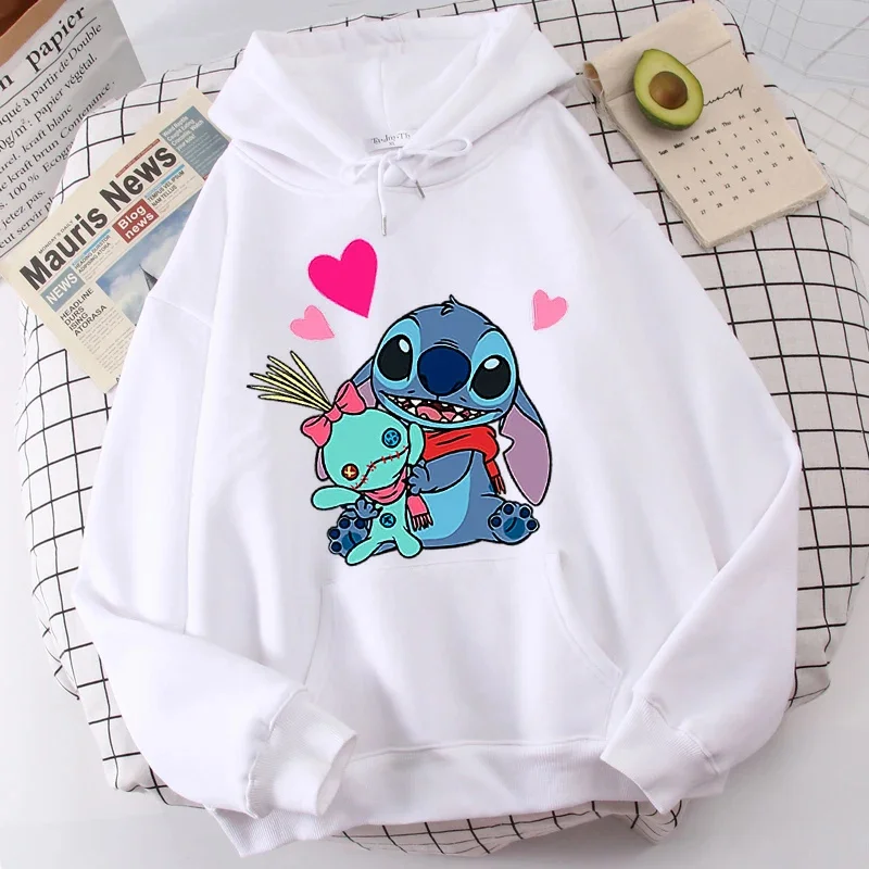 2026 lente modieuze warme hoodie met cartoon anime Disney Lilo & Stitch print, effen kleur, eenvoudige stijl, grote maten trui