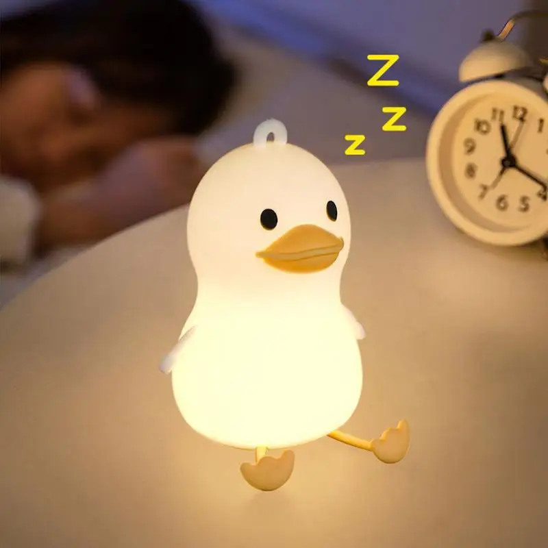 Lampe de nuit LED en silicone de dessin animé de canard mignon, aste par USB, capteur tactile, minuterie, lampe de chevet de chambre à coucher, cadeau pour enfant