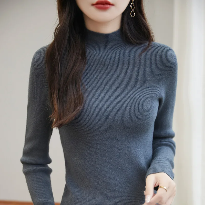 

2025 autumn and winter new style thickened seamless one-piece garment women's half-high collar base layer slim-fitting top knitt