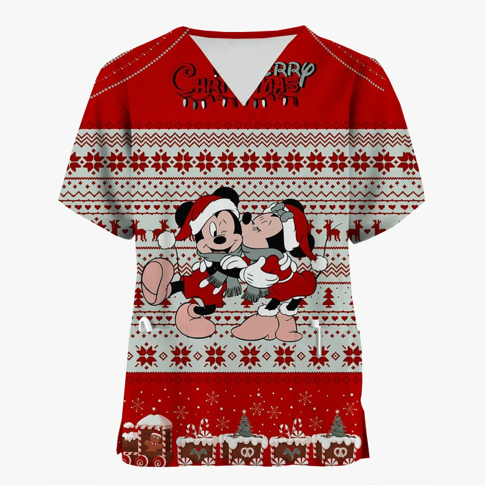 Nurse and surgeon isolation suits, nurse uniforms, short sleeved Christmas style Mickey Mouse skin management work clothes