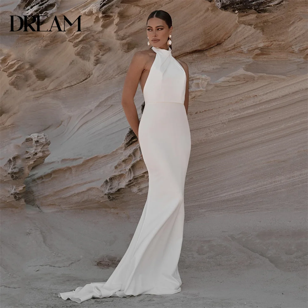 

Sexy Mermaid Wedding Dress Women 2025 Halter Open Back Sleeveless Pleat Buttons Simple Bridal Gown Vestidos De Novia Customized
