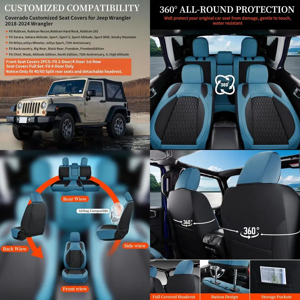 

Чехлы на сиденья для Jeep Wrangler, водонепроницаемые кожаные чехлы на автомобильные сиденья для грузовиков, автомобильные чехлы на сиденья на заказ, подходят для Jeep 2018-2024 гг.