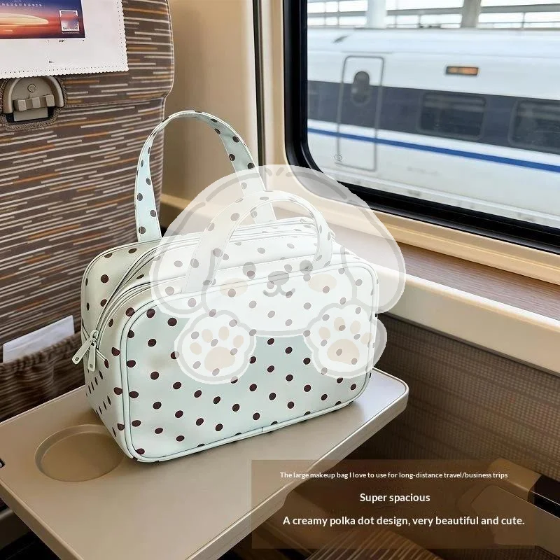 Cute Polkadot Makeup Bag Large Capacity Water Resistant Portable Cosmetic Bag for Business Travel Home Daily Use