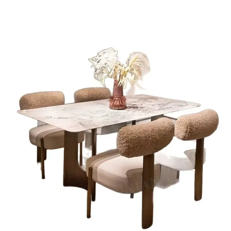 Quiet wind back chair, light luxury cream style, lamb wool fabric dining chair, home modern simple dining