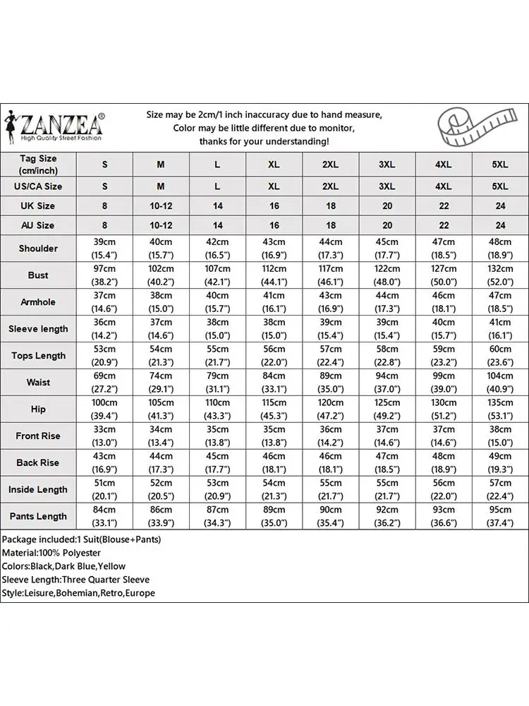 ZANZEA-Ensemble pantalon et chemisier style bohème pour femme, tenue décontractée et assortie, à jambes larges et manches, imprimé Fjimeed, été 3/4, 2 pièces, 2024