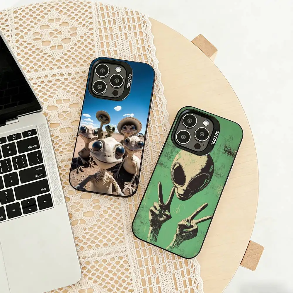 

Funny Space UFO Alien Thing Phone Case For iPhone 17,16,15,14,13,12,11 Plus,Pro Max,XS,Colored silver phone case