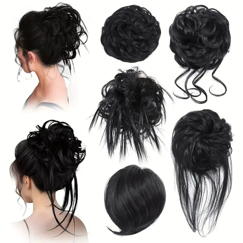 5pcs Messy Bun ผมชิ้นสําหรับผู้หญิงสั้น Bun Tousled สังเคราะห์ยืดหยุ่น Scrunchies Hairpiece สําหรับหญิง