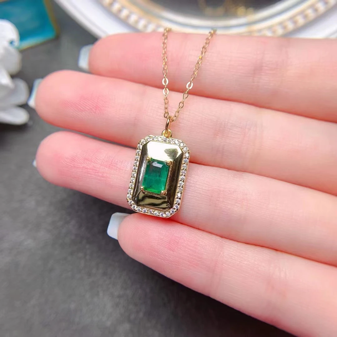 

925 Silver Emerald Pendant 5mm*7mm 100% Natural Emerald Necklace Pendant 5 Layers of 18K Gold Plated Colorfast