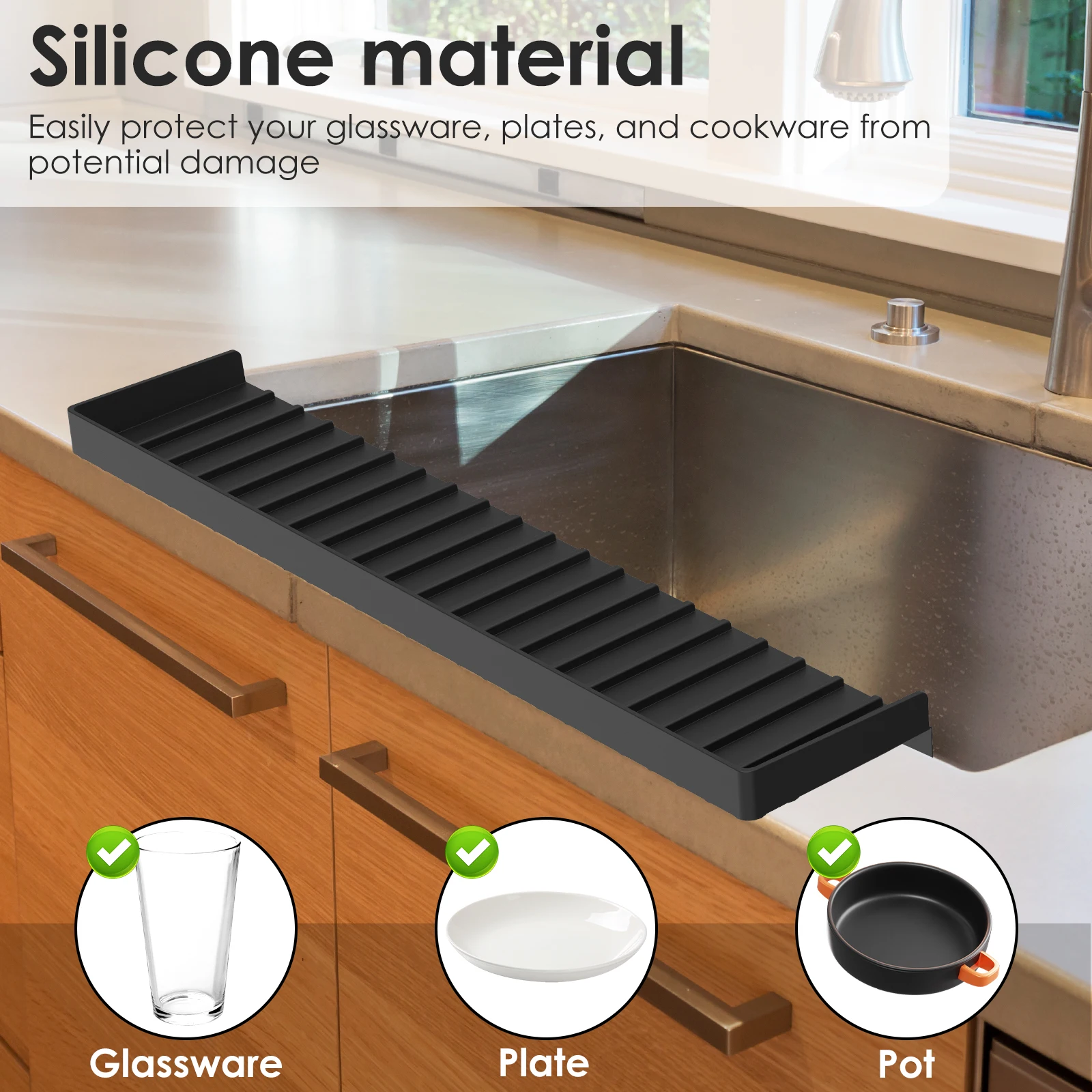 New Sink Edge Protector Silicone Nonslip Sink Splash Cover with Suction Cup Cuttable Sink Countertop Protector for Home Kitchens