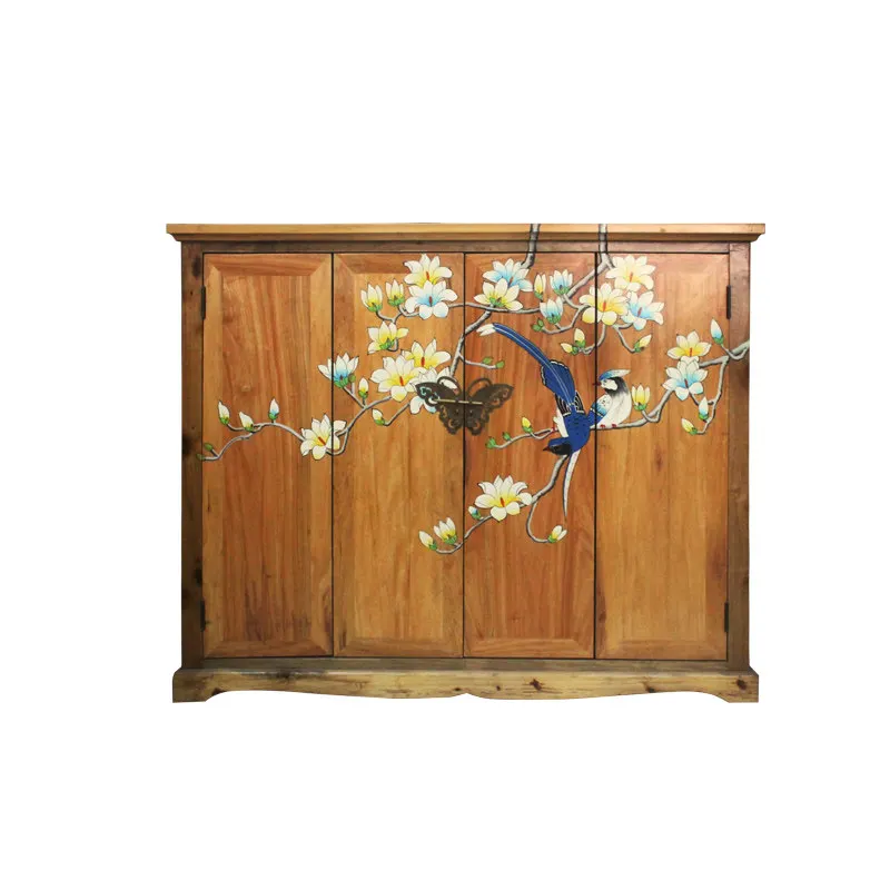 New Chinese modern solid wood camphor wood painted living room entrance foyer partition decorative shoe cabinet capacity locker
