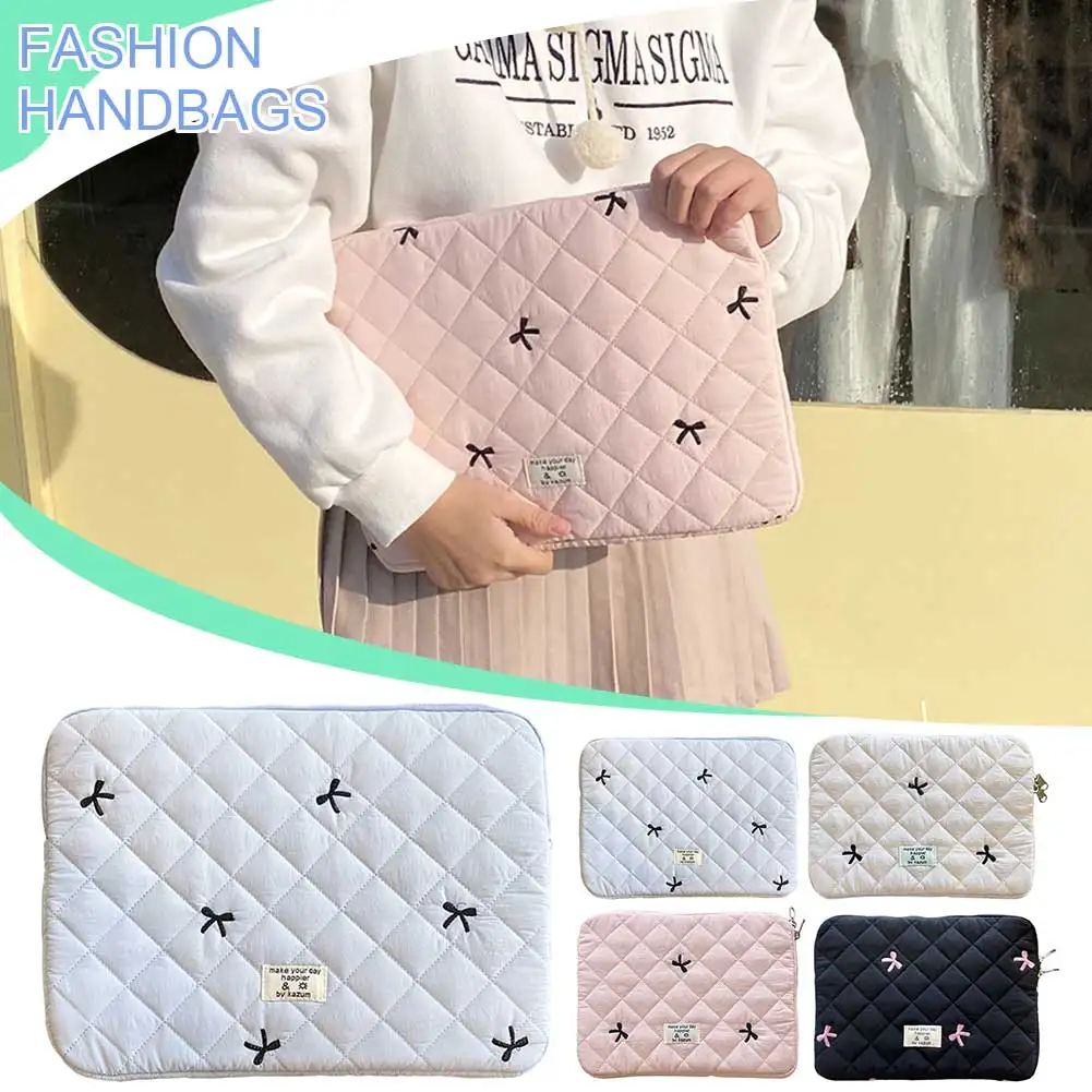 11/13/15 Inch Laptop Carrying Case Shockproof Quilted Computer Cover Bag Diamond Lattice Bow Printing for iPad Tablet Protection