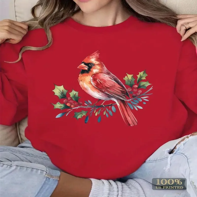 

Winter Fall Women Clothes Female Sweatshirt Plus Size Oversize Watercolor Bird Design Long Sleeve Machine Washable Elegant Top