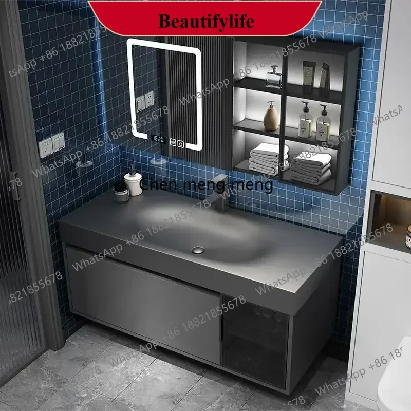 YL Modern Bathroom Cabinet Smart Mirror Cabinet Rock Integrated Washbasin Bathroom Vanity Cabinets with Sink Bathroom Furnitur