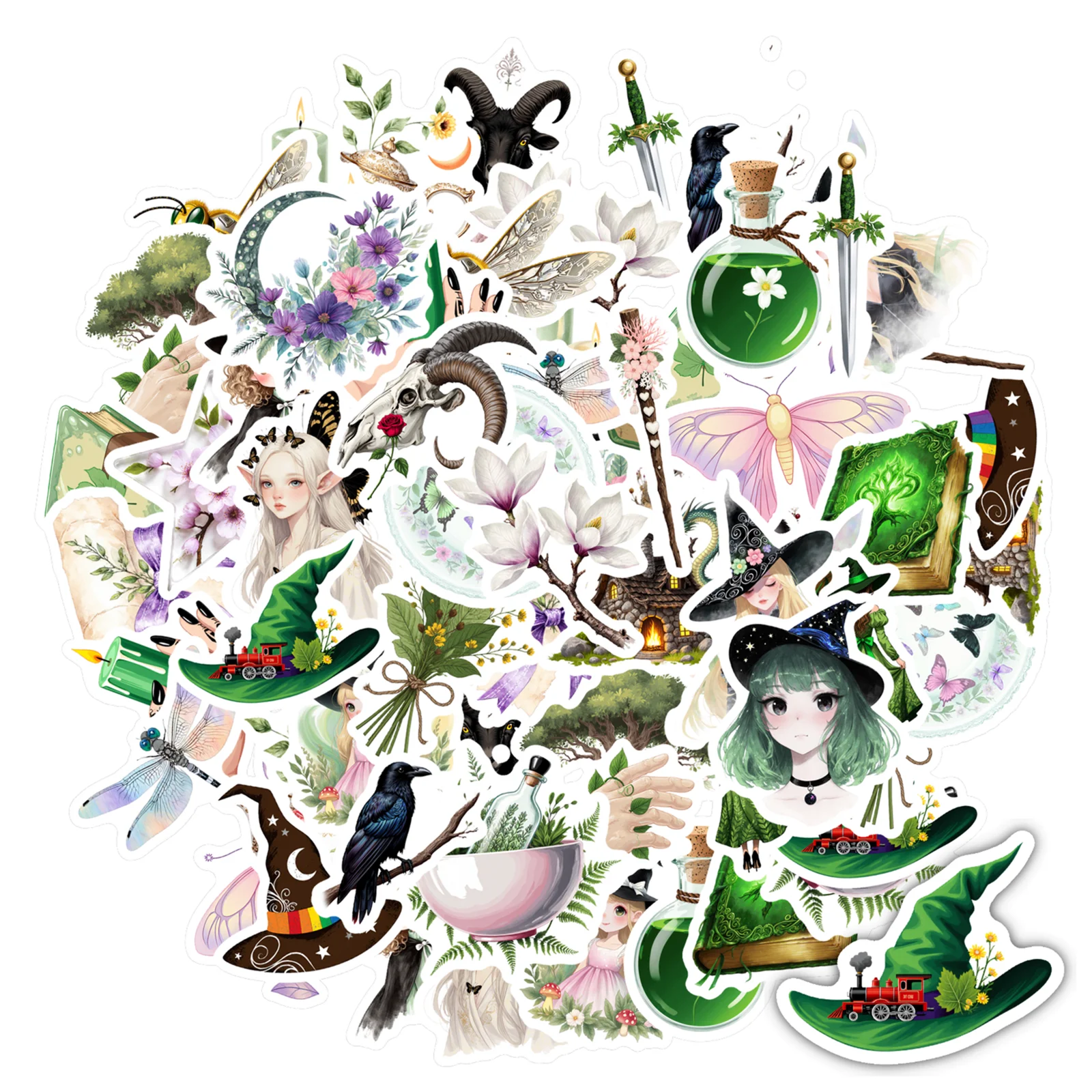 

35 шт., милые наклейки в стиле фэнтези, мультяшные наклейки с изображением флоры и животных, наклейки для учителя, награды для чемодана, холодильника, телефона, багажа, ноутбука