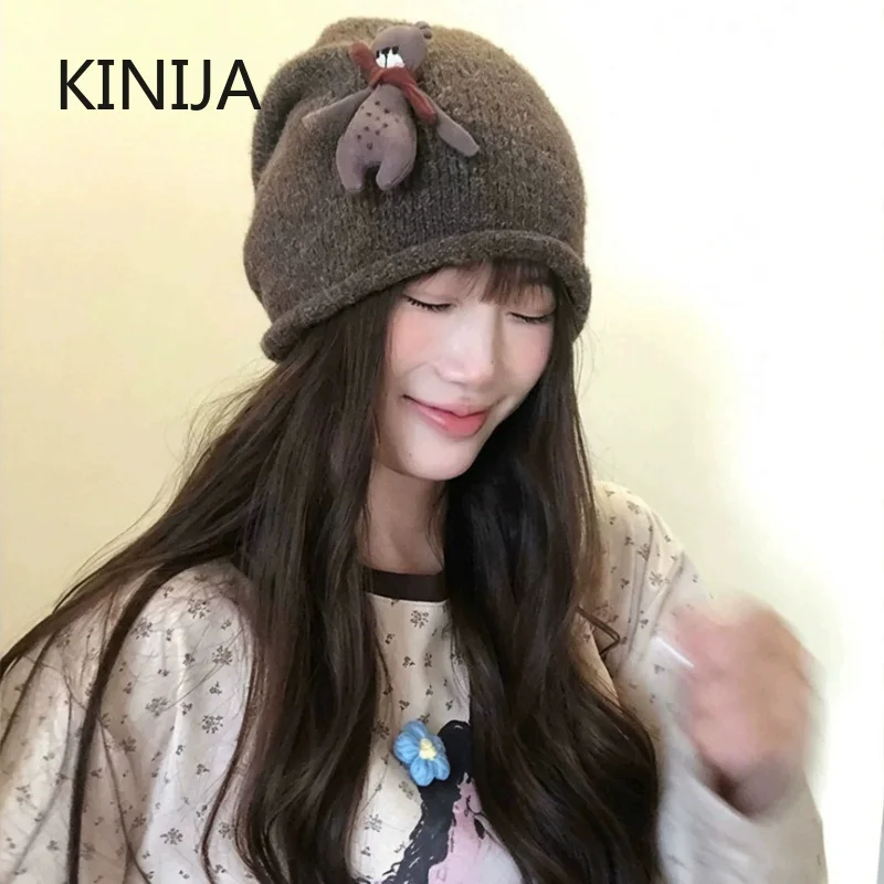 Adorable Knitted cap for girl winter Windproof Warm Beanies hat  Autumn Winter women  Pullover Cap