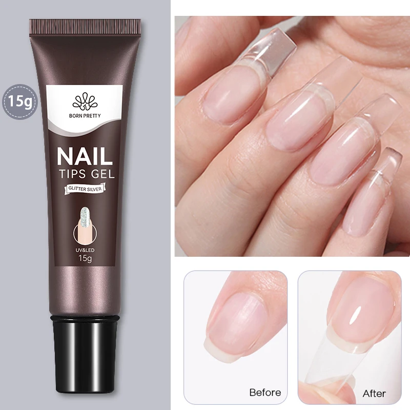 BORN PRETTY 15g Nail Tips Gel Easy Stick Nude Adhesive Bond UV Glue Nail Art Gel Varnish Capsule Tips Strong Extension