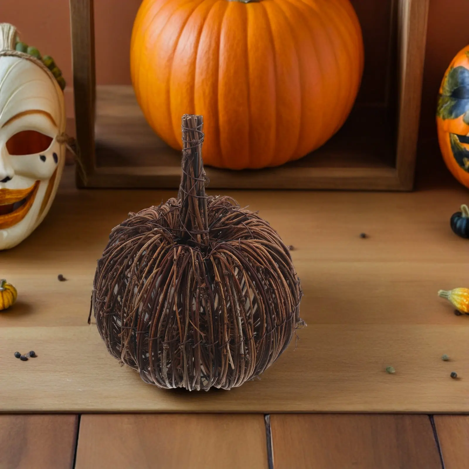 

Rattan Woven Pumpkin Natural Handwoven Rustic Halloween Thanksgiving Table Decor Pumpkin Household Ornament Small Pumkins