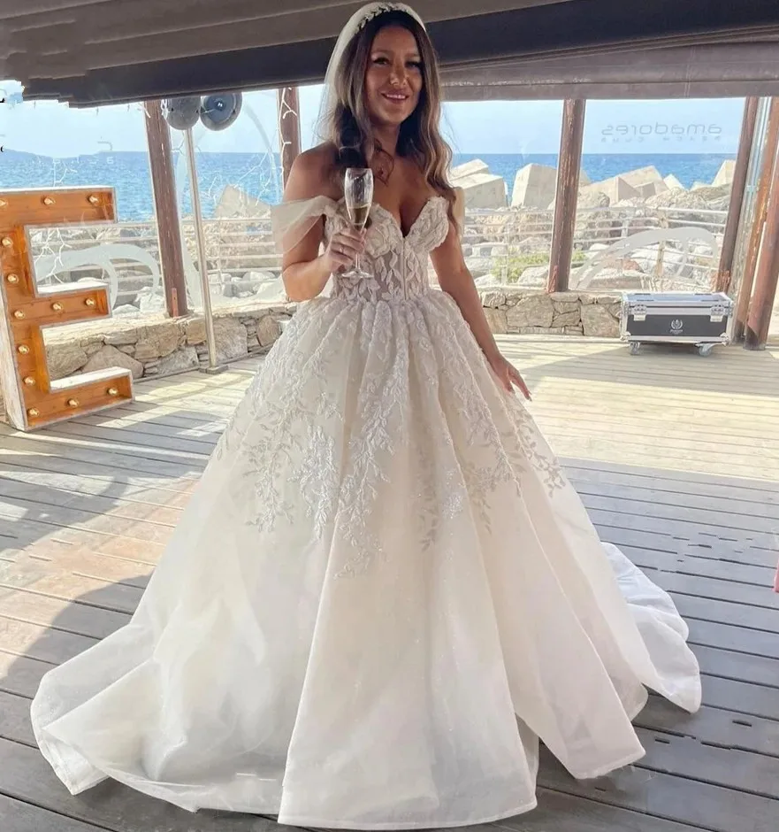 2025 elegante vestido De novia De lentejuelas con hombros descubiertos Apliques De encaje vestido De baile Vestidos De novia Vestidos De novia personalizados