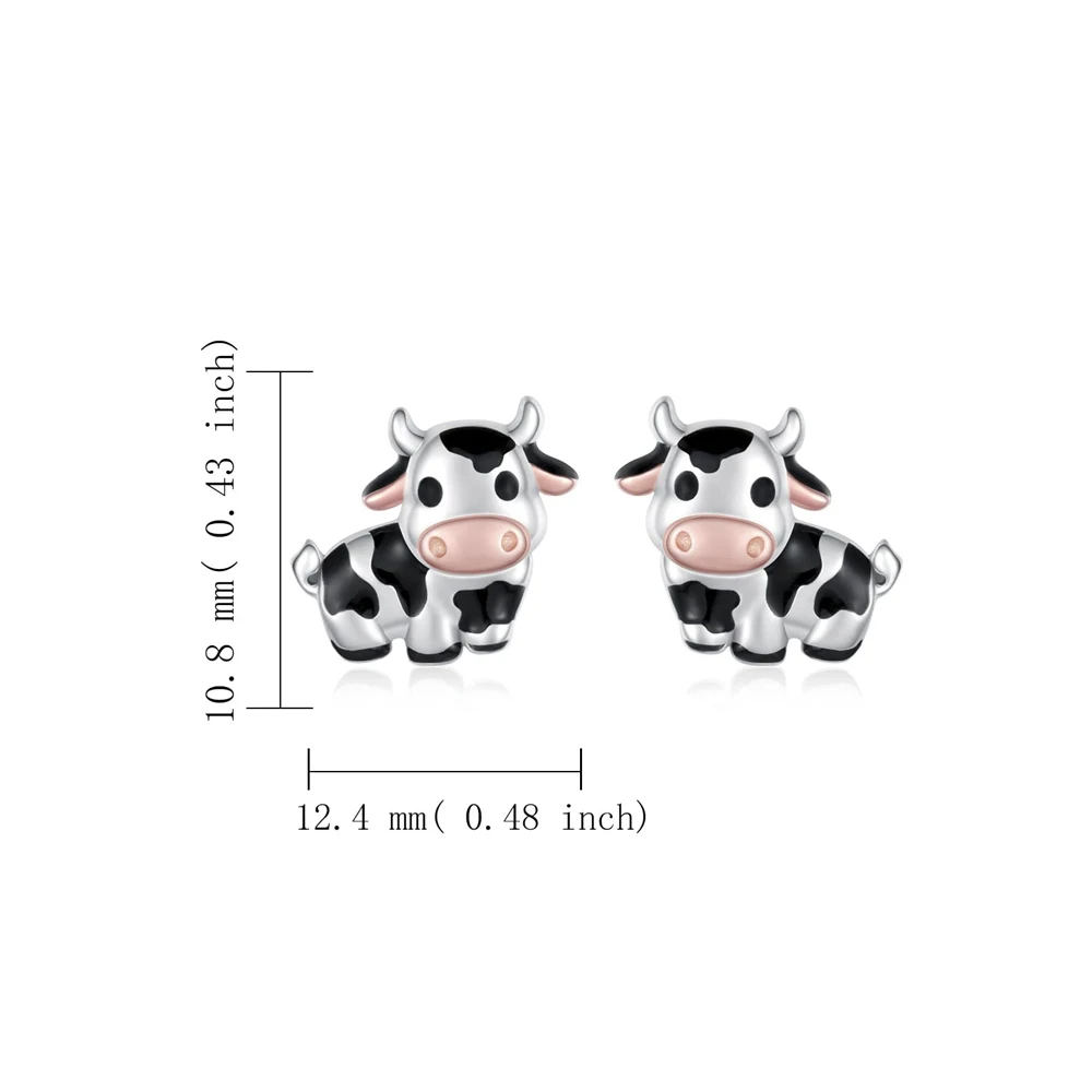 Design New Cute Cow Earring Silver Plated Enamel Ear Studs Jewelry for Girl Woman Animal Lovers Eardrop Party Gift