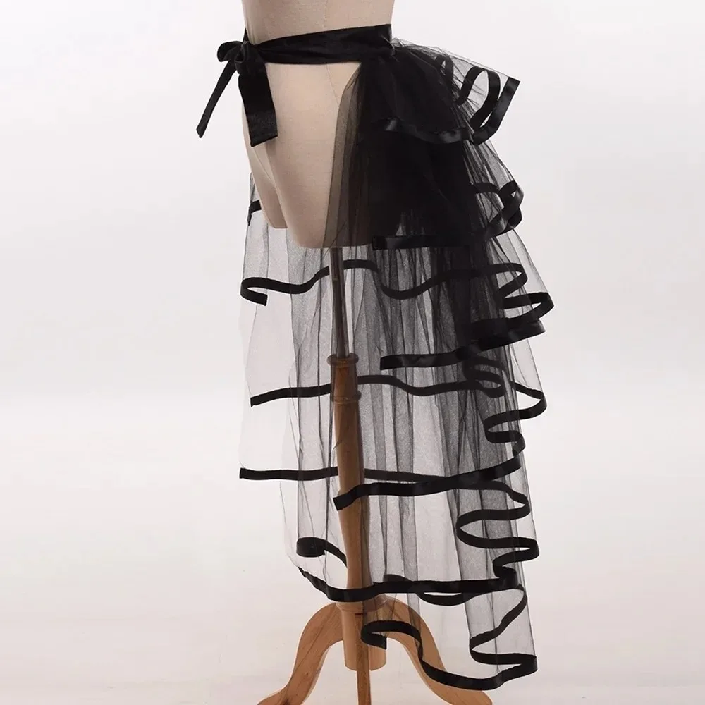 

Punk Puffy Tie-on Overskirt Ruffle Mesh Women Tulle Skirt Multi-layer Gothic Style Half Skirt Cocktail Party