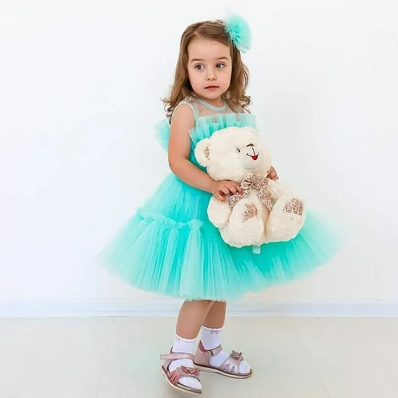 New Summer Dresses For Girls Kids Birthday Party Luxury 2023 Fluffy Ball Gown Wedding Prom Lace Dress Children Evening Dresses