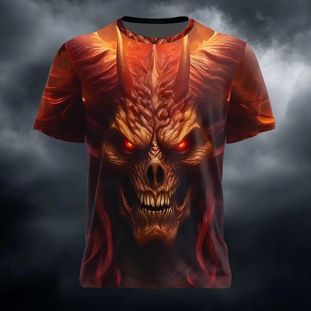 

Horror Skull Devil Pattern Men's T-Shirts Summer Casual O-neck Short Sleeve Tops Hip Hop Trend Streetwear Fashion Loose T shirt