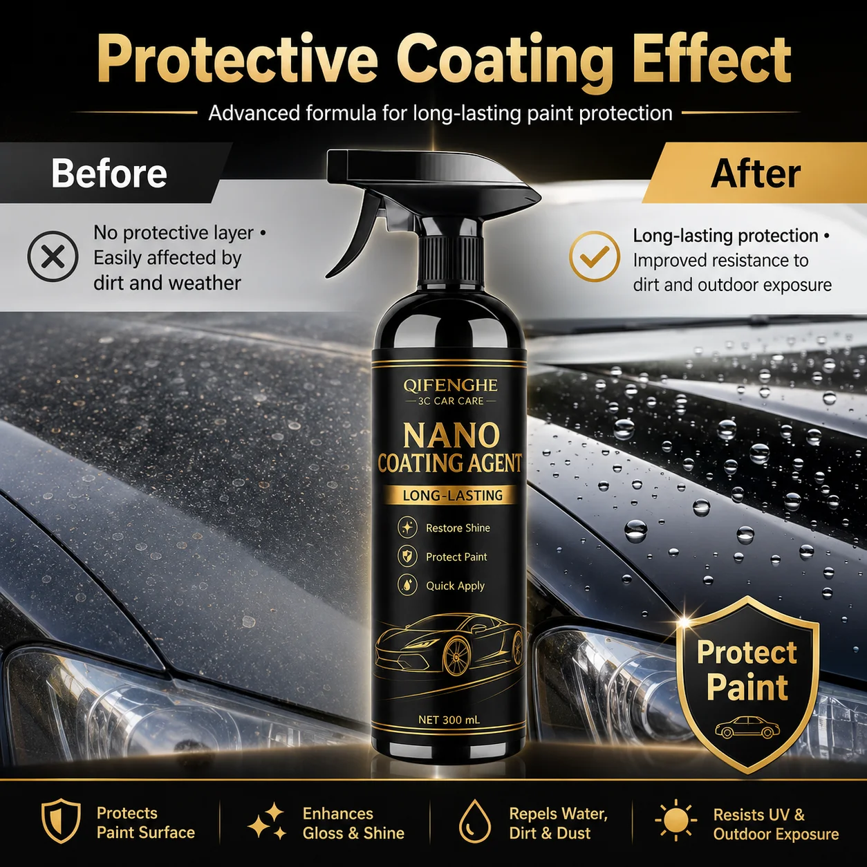 QIFENGHE Spiegelglanz Nano-Beschichtung 300ml Langanhaltender Autolackschutz Schnelle Anwendung UV-Beständig – Detail 4