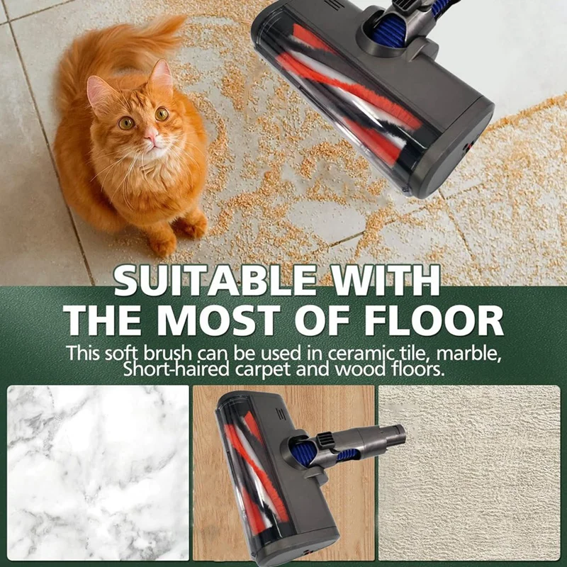 مرفق مكانس A44F لـ Dyson V6 DC58 DC59 DC62 DC72 رأس فرشاة أرضية محرك مباشر مع ضوء غبار لمنظف الخشب الصلب