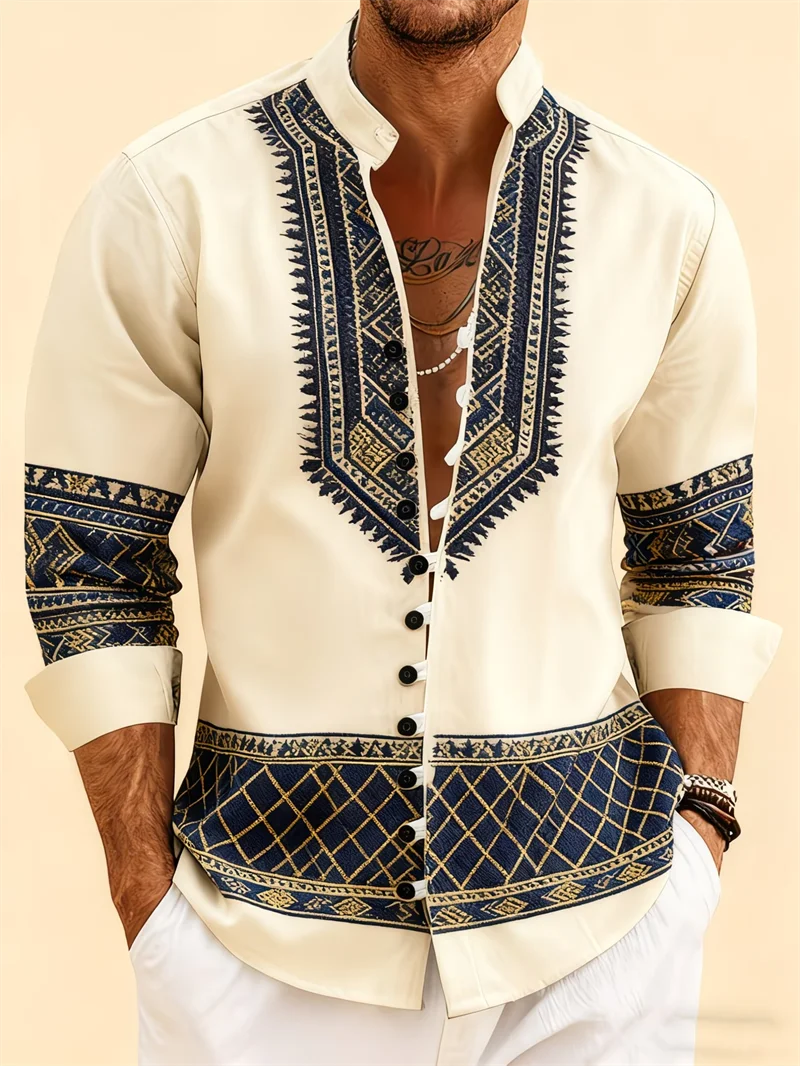 

New men's long sleeved shirt with gold 3D animal printing technology, fashionable patterns, luxurious shirt style