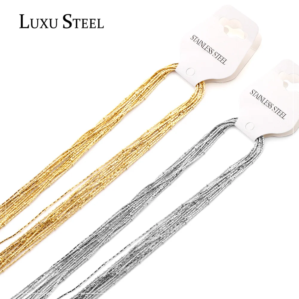 

LUXUSTEEL 5pcs Lots New Arrivals Small Size 0.8mm Vertical Square Beads Stainless Steel Chains Necklace Collars Accessoeis Women