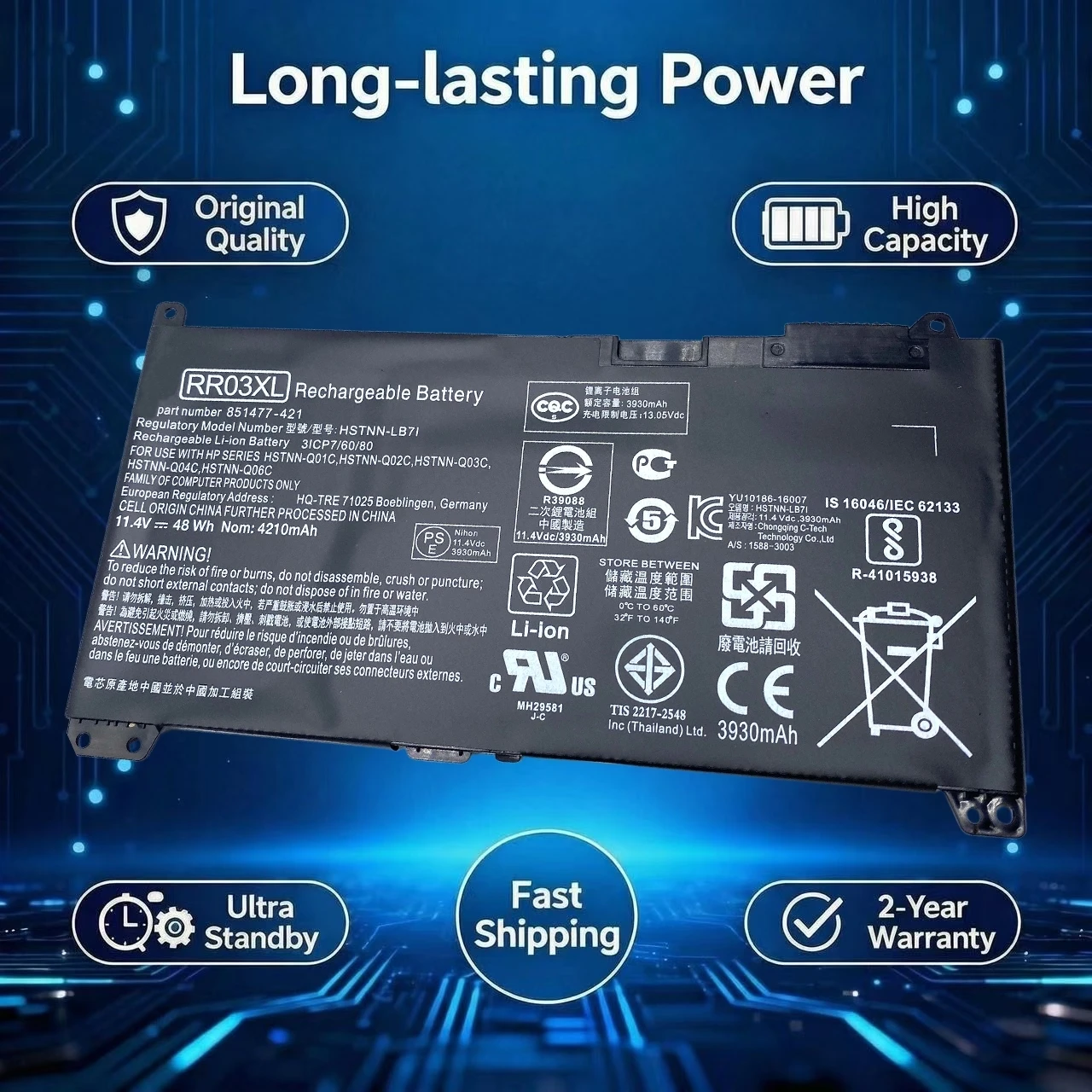 New Original RR03XL Laptop Battery For HP ProBook 430 440 450 455 470 G4 G5 HSTNN-PB6W HSTNN-UB7C HSTNN-LB71 Q01C 851477-832