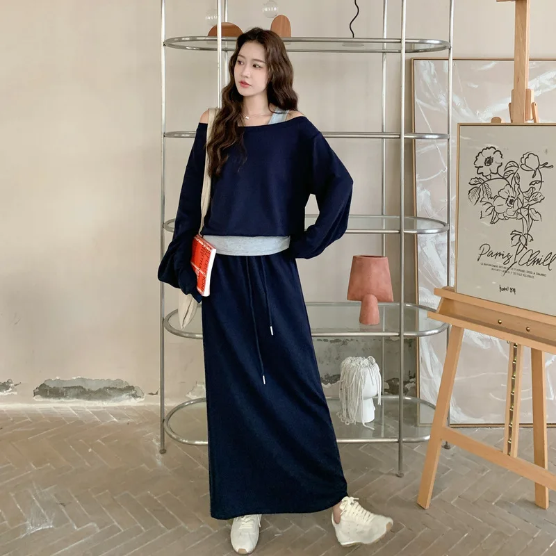 Women's Autumn 2025 New Loose T-shirt Top+High Waist Half Skirt Korean Version Casual Fashion Commute Two Piece Set