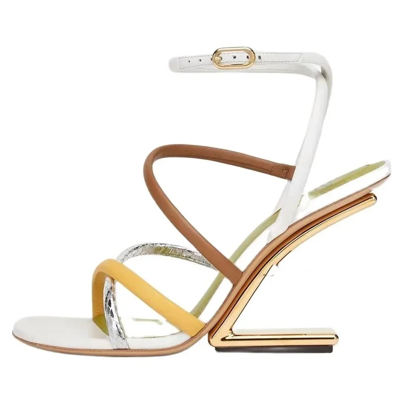 

Strappy Sandals Ankle Strap Strange Style Open Toe F Heel Round Toe Rome Women Summer Shoes High Heel 2024 Newest Sandals