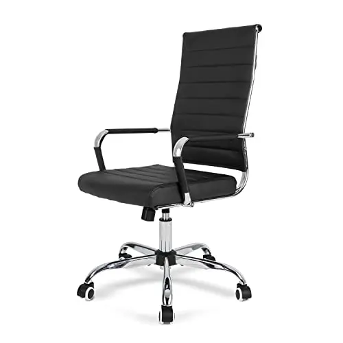 Ergonomic Office Desk Chair, Modern PU Leather Conference Room Table Chairs Ribbed, High Back Executive Swivel Rolling