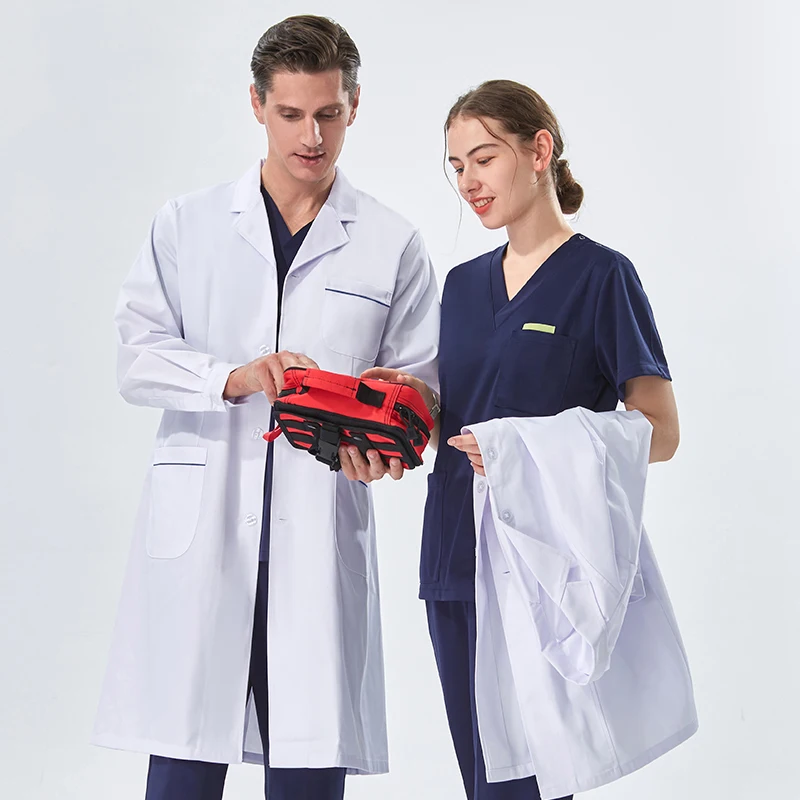 

White Lab Coat Women Men for Students Chemistry Healthcare Professionals Nurse Long Sleeves Button Front Doctor Work Robe XK002