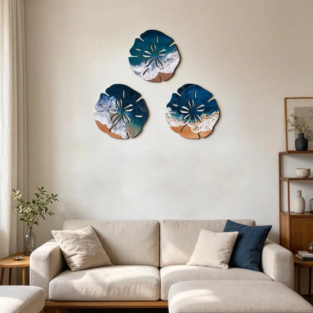 Coastal Wall Art Sea Shell Wall Hanging 3 Pcs Coastal Wall Decor Set Rustic Ocean Wave Wood Carvings Nautical Beach for Bedroom