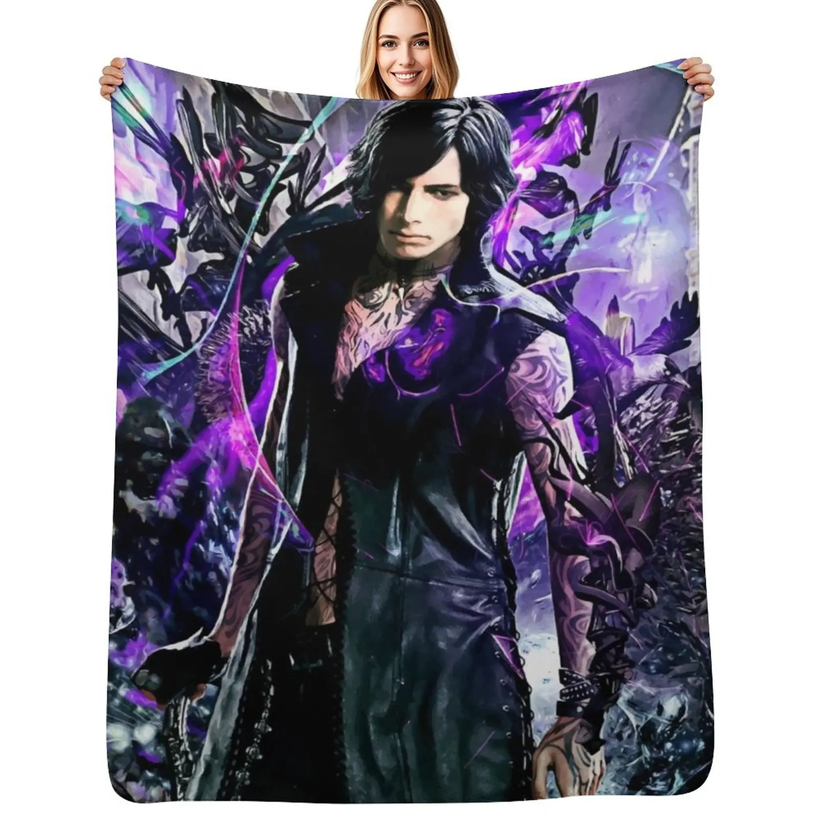 

Devil May Cry 5 V Throw Blanket Decorative Sofa Furrys Large Comforter Blankets