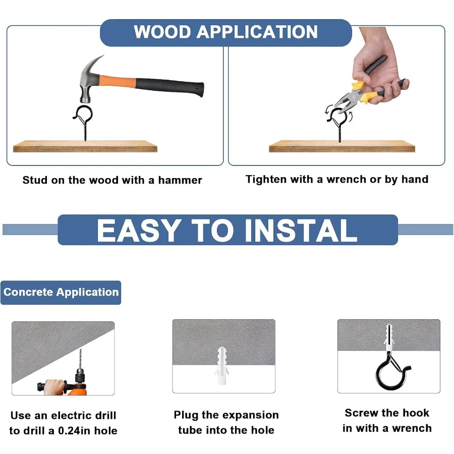 안전 버클이 있는 20개 Q 행거 후크, 야외 스트링 조명, 식물, 크리스마스 파티오 조명 걸이용 방풍 나사 후크