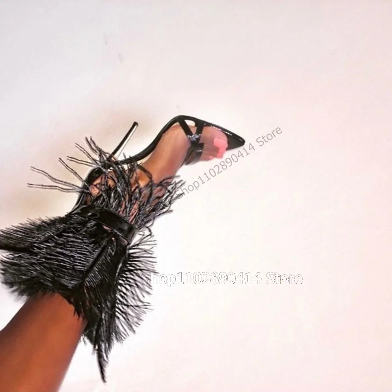 Orange Feather Decor Flip Flop Sandals Back Zipper Women Shoes Thin High Heels Novel Sexy Party Runway 2023 Zapatos Para Mujere