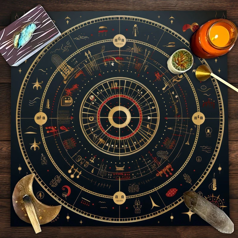 Astrological Wheel Tarot Altar Cloth Divination Spread Mat Witchcraft Astrology Wiccan Occult Home Decor