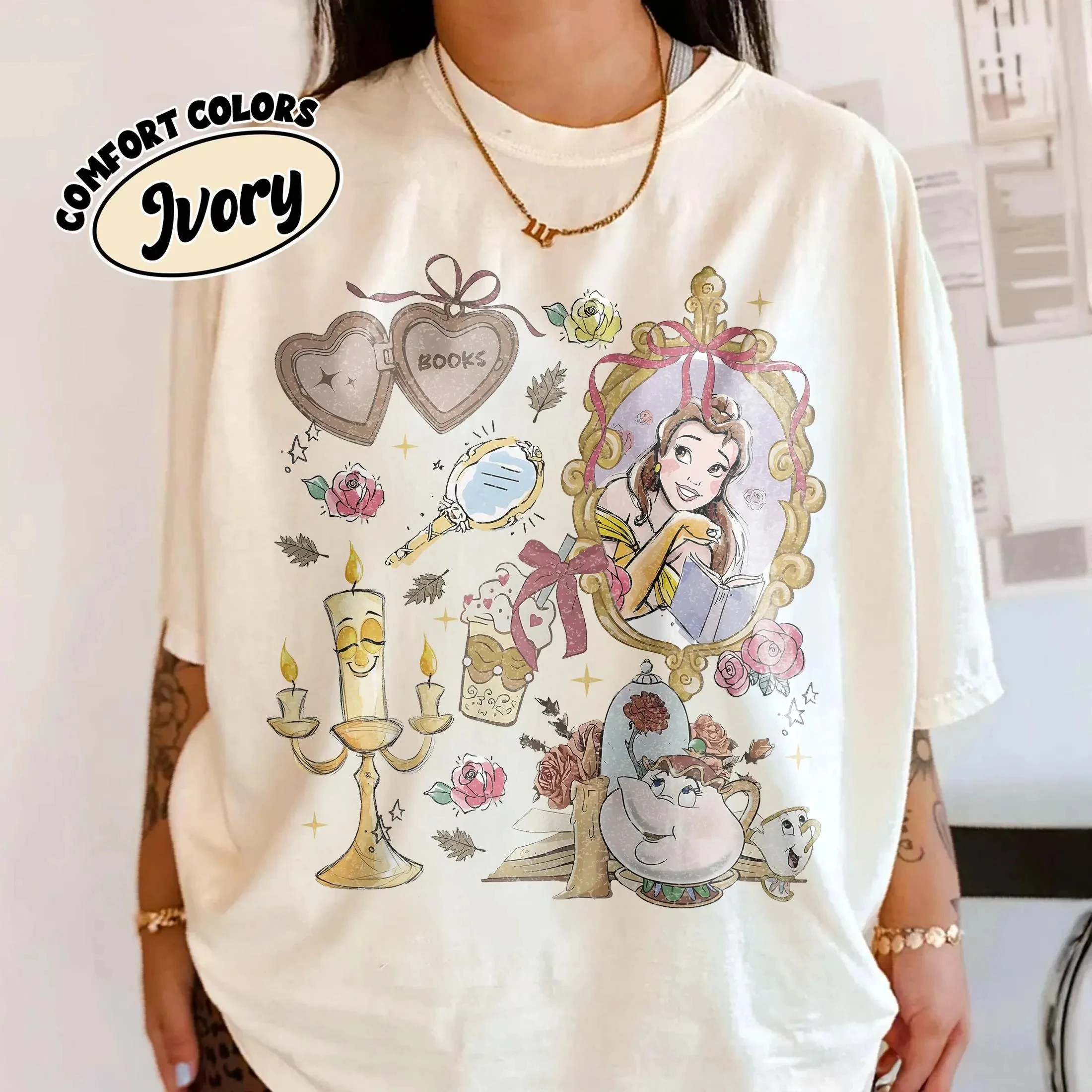 

Женская футболка Disney Retro Belle Princess Tale, винтажная хлопковая футболка унисекс с короткими рукавами, уличная одежда большого размера, свободная повседневная стильная одежда