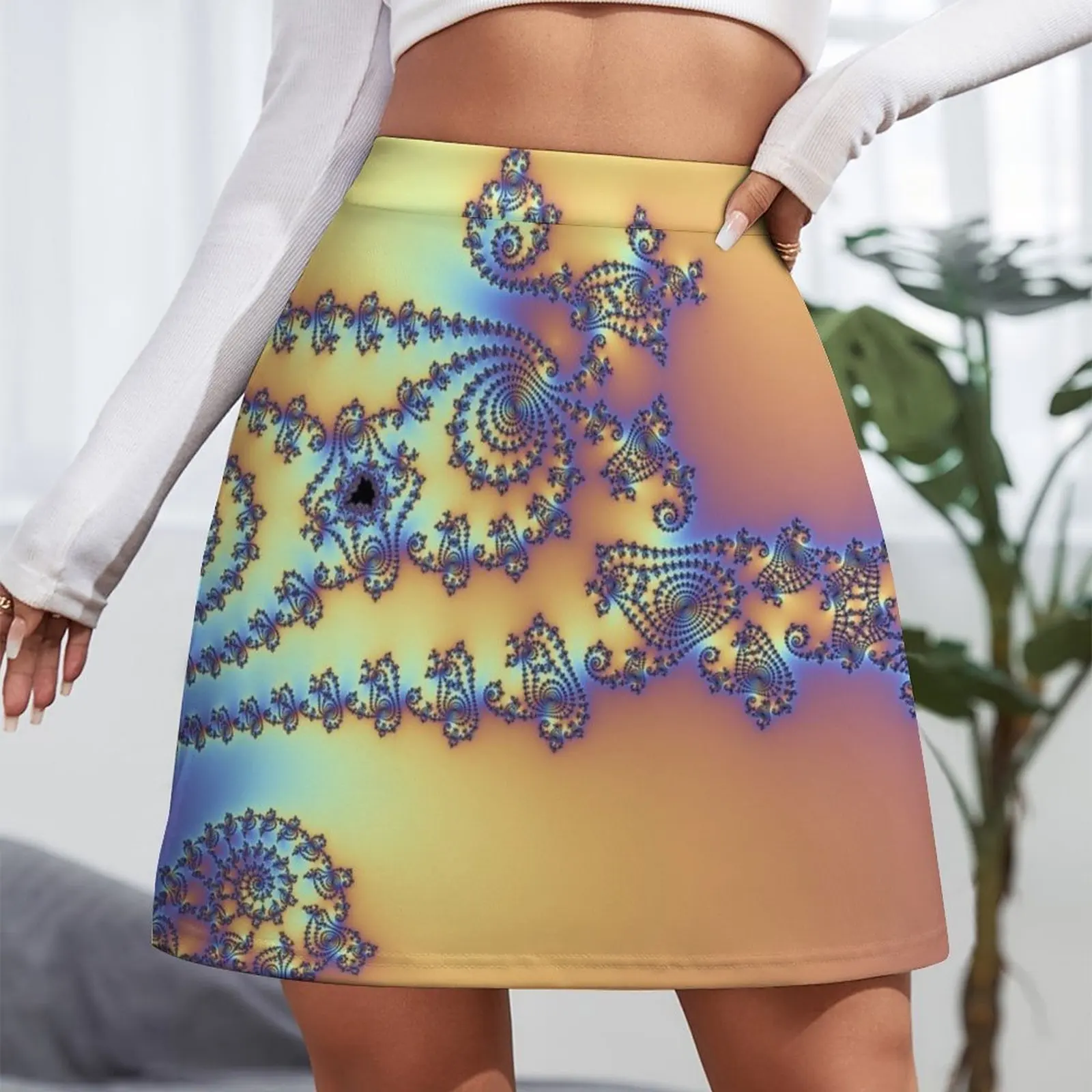 Blue and Gold Fractal Merchandise Mini Skirt shorts women's skirt 2023 trend